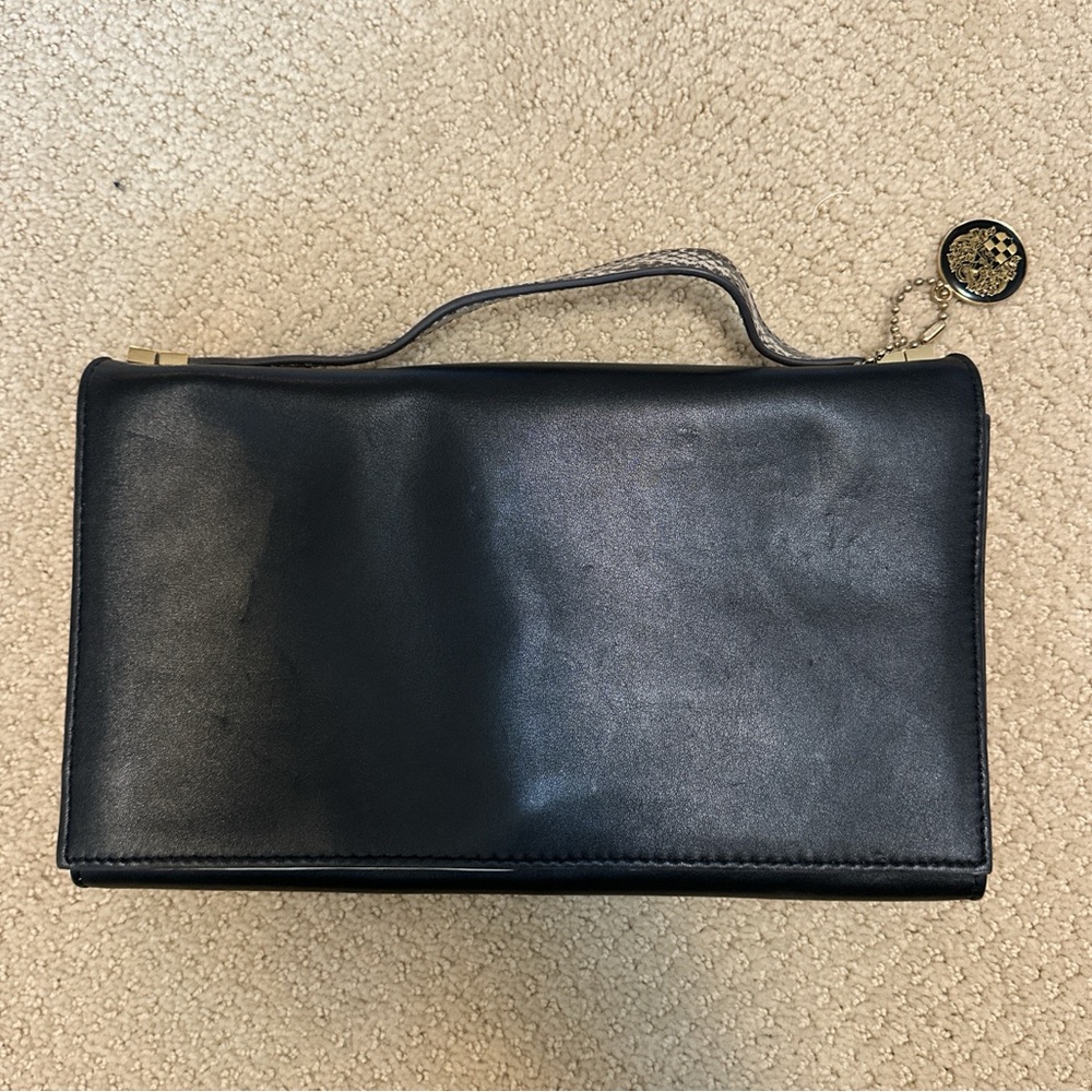 Vince Camuto Black Leather Clutch / Crossbody with Snake and Gold Accents